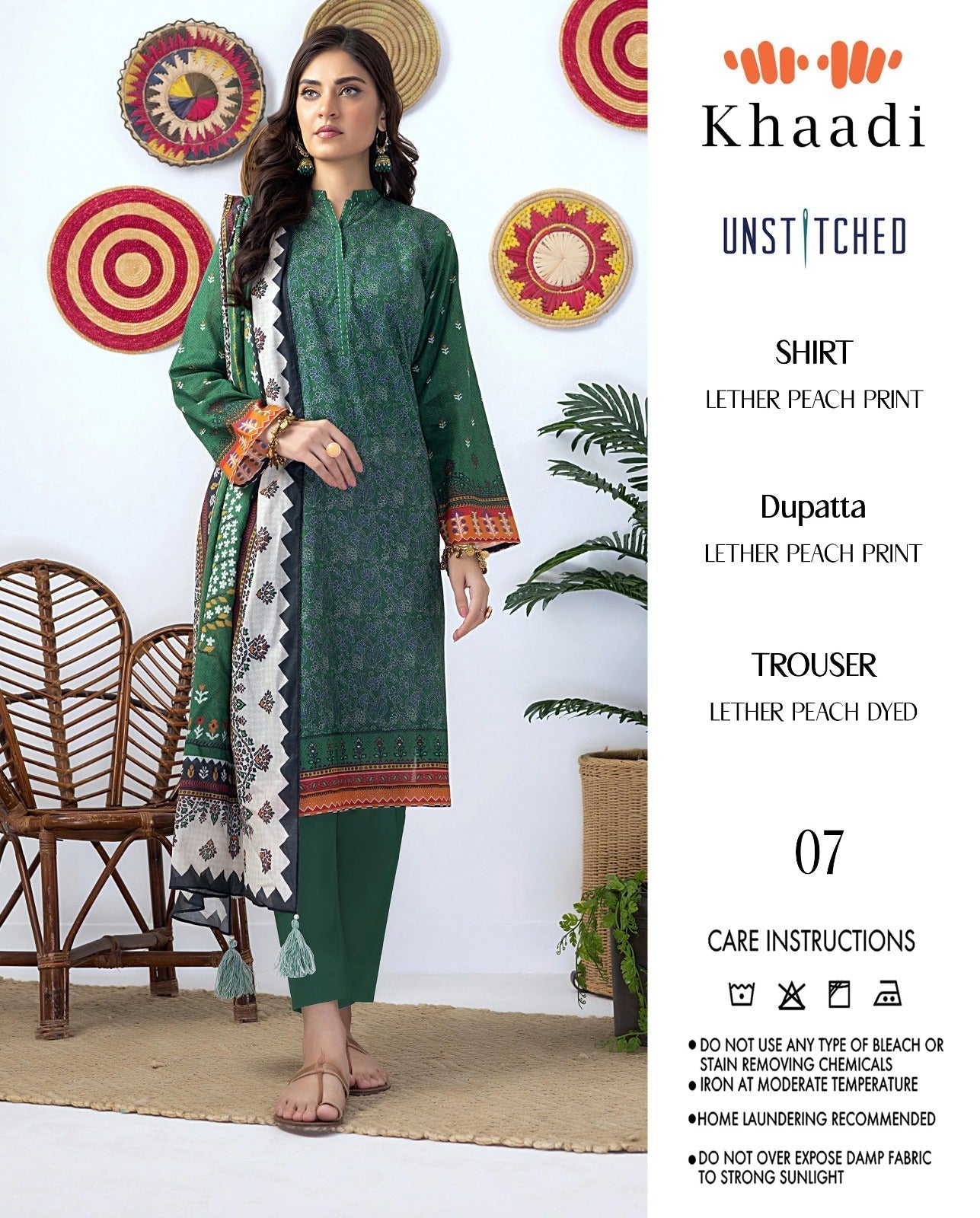 KHAADI LEATHER PEACH PRINTED 3PC SUIT